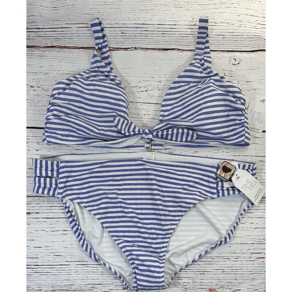 NEW Time and Tru Bikini Womens Plus Size 3X Swim Top & Bottoms Set Blue Stripes - Picture 4 of 14